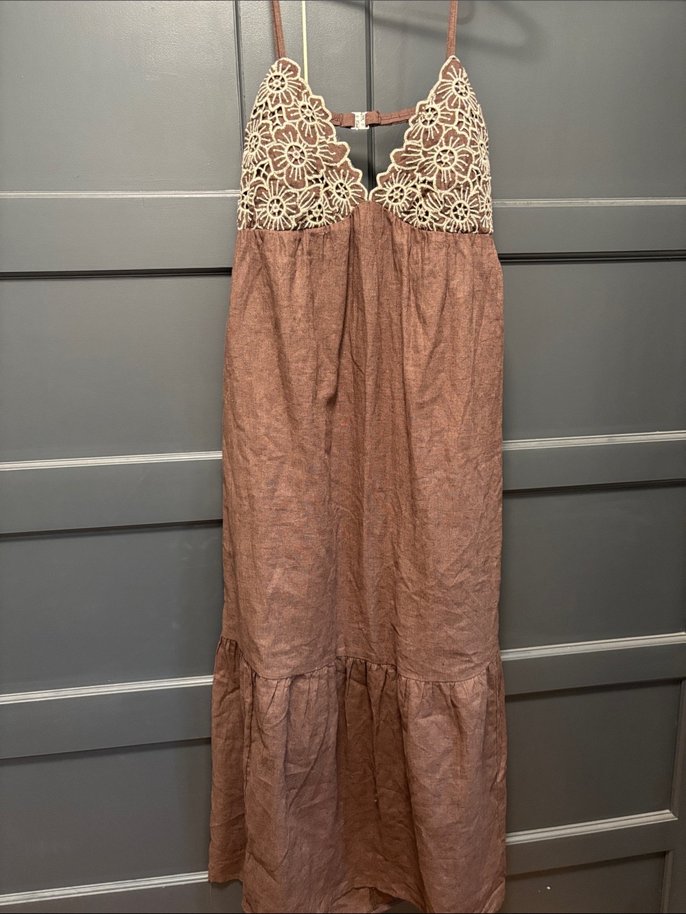 Brown Maxi Dress with Cream Crochet Bodice